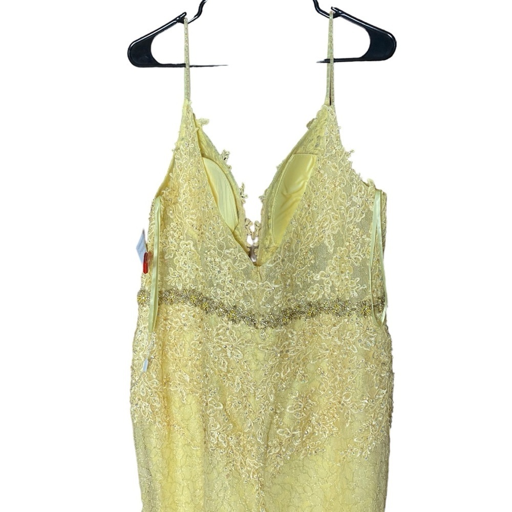 Mac Duggal 79341 Lace Embellished Trumpet Gown Lemon Yellow Size 16 NWOT - Picture 7 of 13